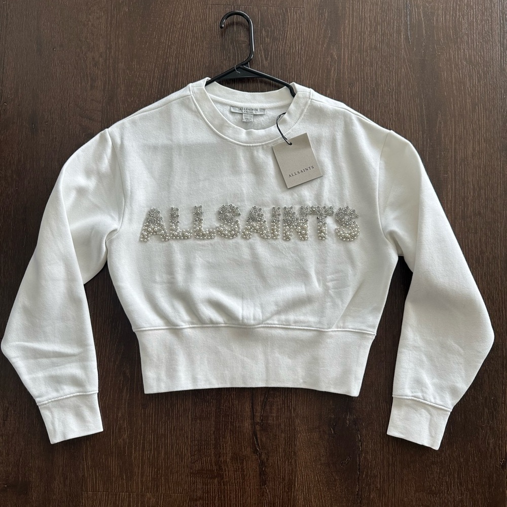AllSaints Cropped Separo Pearl Sweatshirt Pullover | Optic White